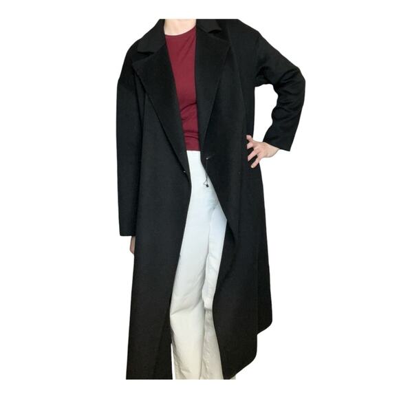 Zara Oversized Wool Blend Trench Coat Overcoat Double Breasted Scarf Black Small - Picture 4 of 10